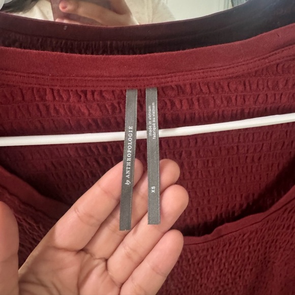 Anthropologie Smocked Bell Sleeve Top- Wine/Burgundy - Picture 5 of 5